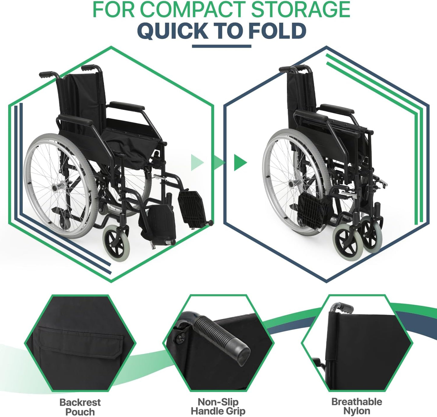 Light Wheelchair Self Propelling, Foldable Arm Rest & Foot Rest -Black & Silver Seat Width 50 Cm Weight Capacity 110kg 36172
