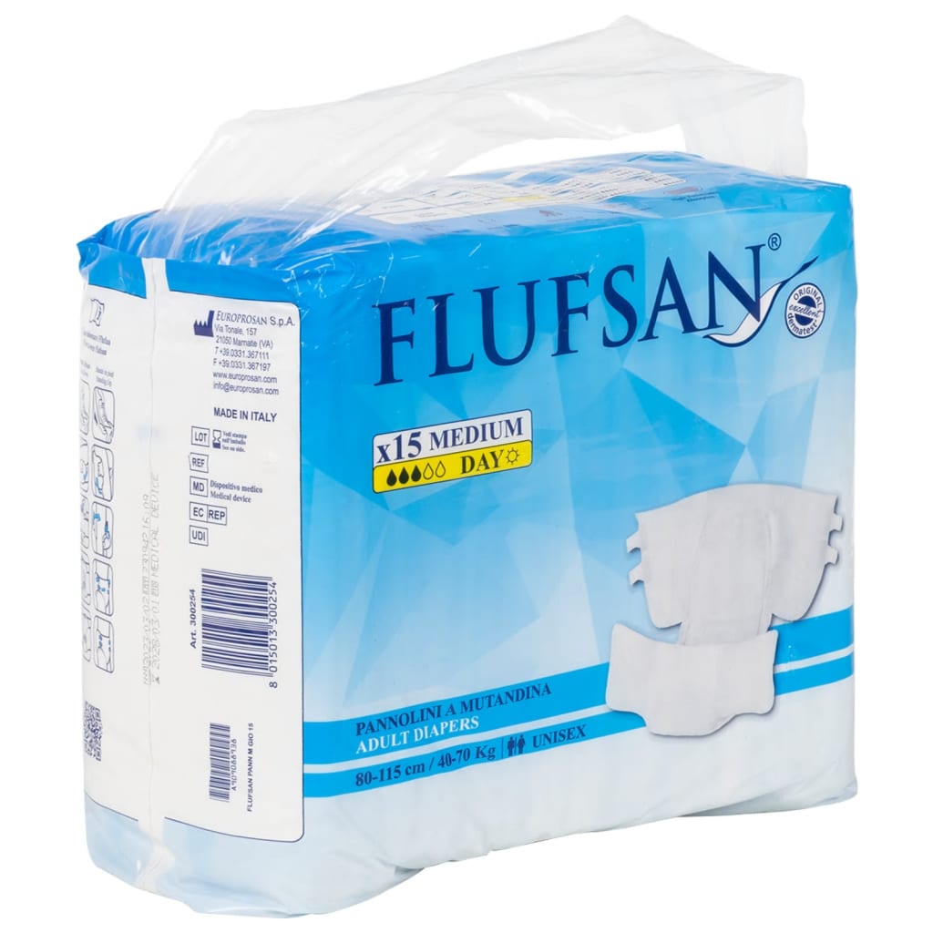Flufsan Adult Diapers Medium Poly Backed - Packet of 15 Pcs