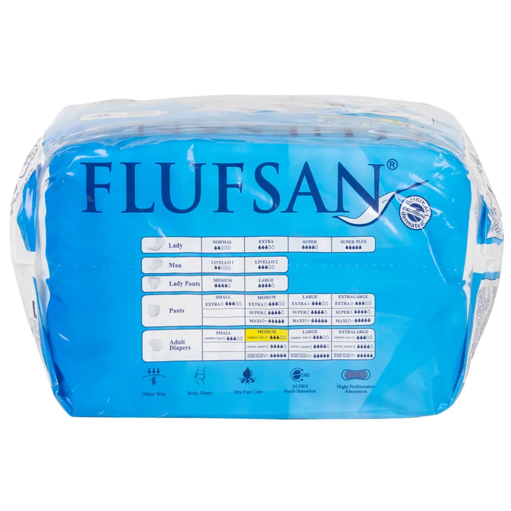 Flufsan Adult Diapers Medium Poly Backed - Packet of 15 Pcs