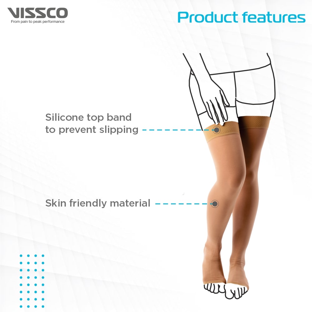 Medical Compression Thigh Length – Class 2 | Improves Circulation & Relieves Swollen Legs (Beige)