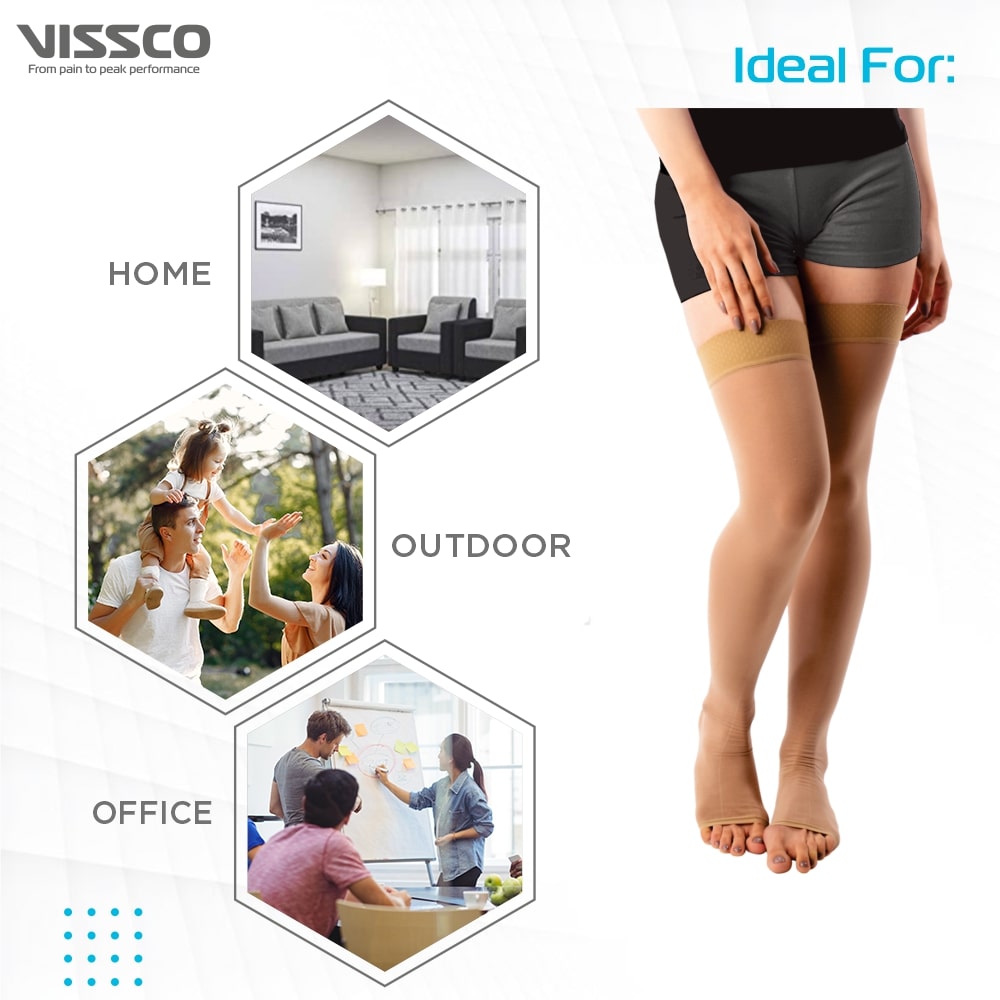 Medical Compression Thigh Length – Class 2 | Improves Circulation & Relieves Swollen Legs (Beige)