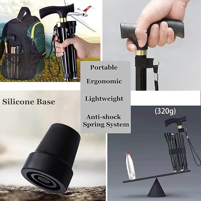 Foldable Black Walking Stick