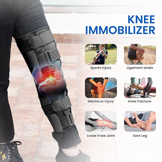 Knee Stabler Brace (19″) | Firm Support & Knee Stabilization with Metal Supports | Black