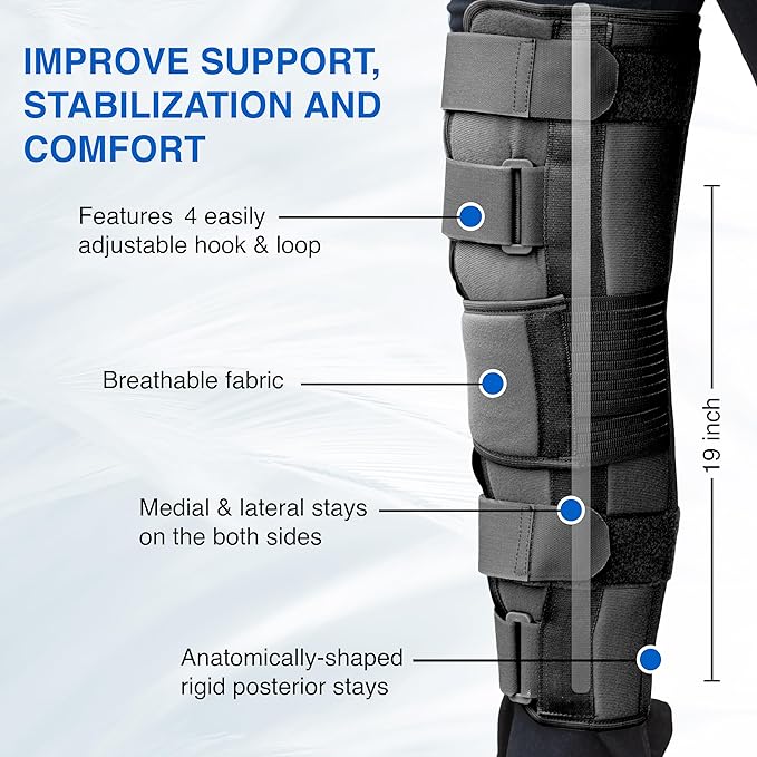 Knee Stabler Brace (19″) | Firm Support & Knee Stabilization with Metal Supports | Black