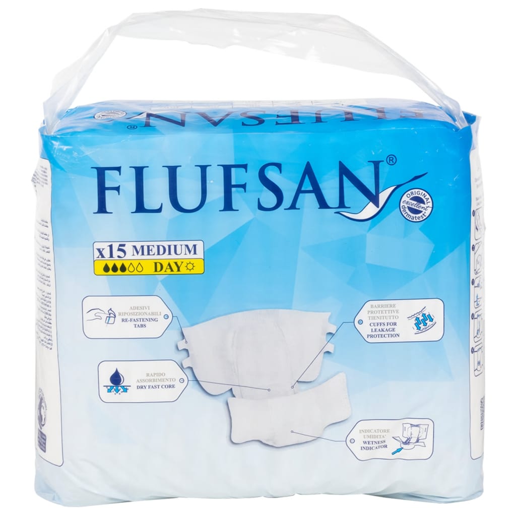 Flufsan Adult Diapers Medium Poly Backed - Packet of 15 Pcs