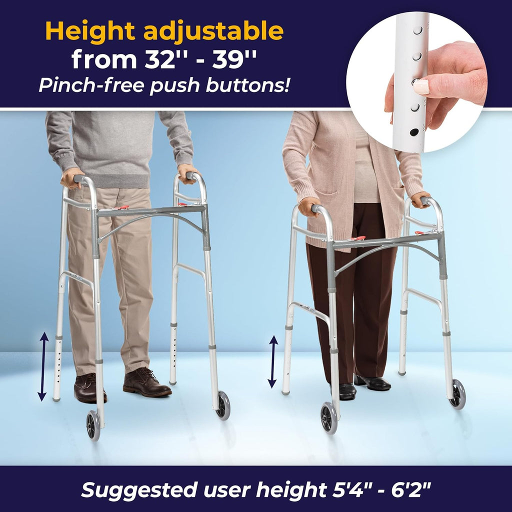 Lightweight Walker for Seniors Foldable with Front Wheels