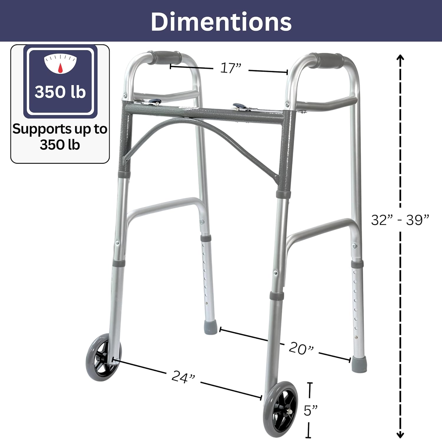 Lightweight Walker for Seniors Foldable with Front Wheels
