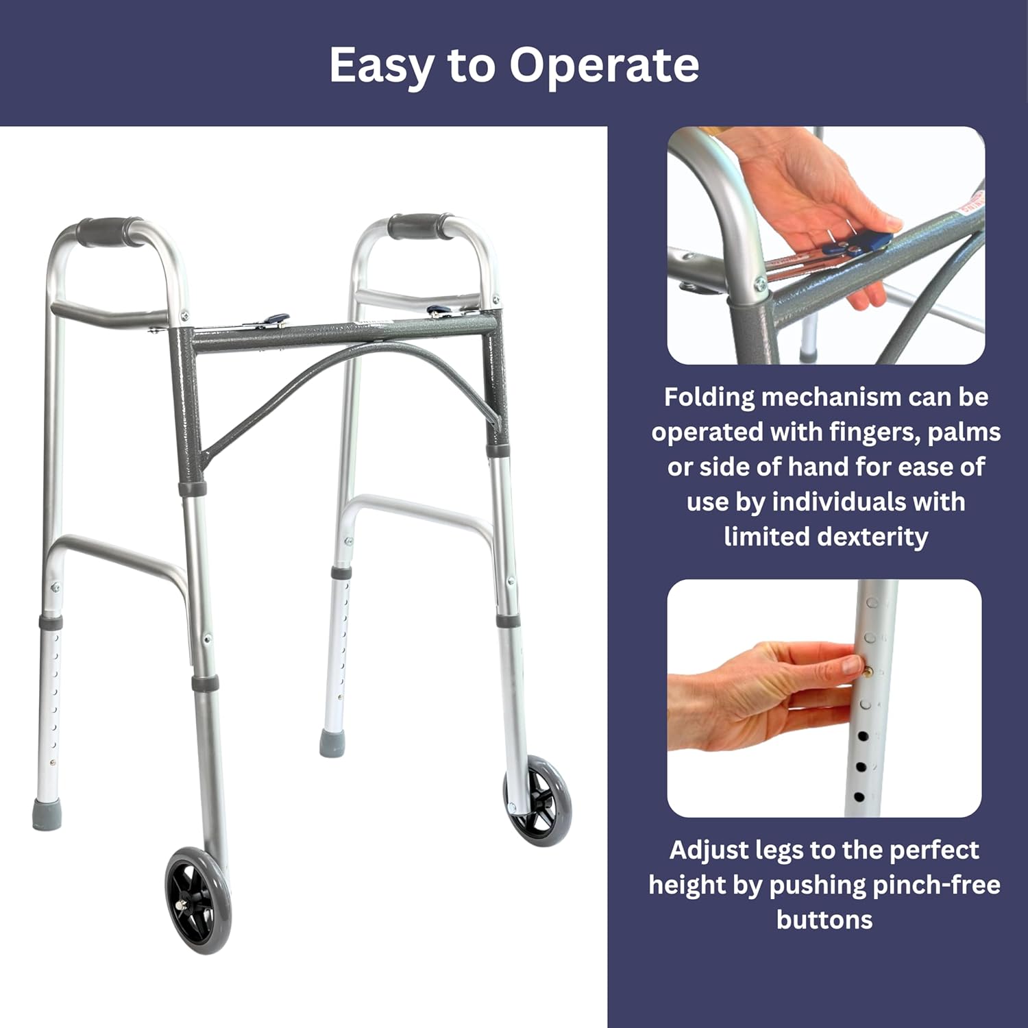 Lightweight Walker for Seniors Foldable with Front Wheels