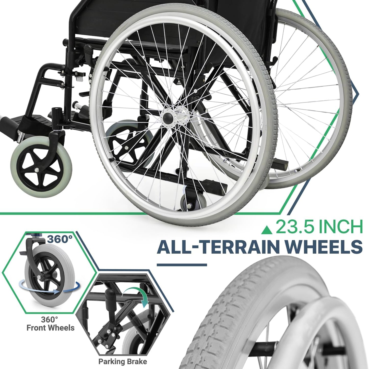 Light Wheelchair Self Propelling, Foldable Arm Rest & Foot Rest -Black & Silver Seat Width 50 Cm Weight Capacity 110kg 36172