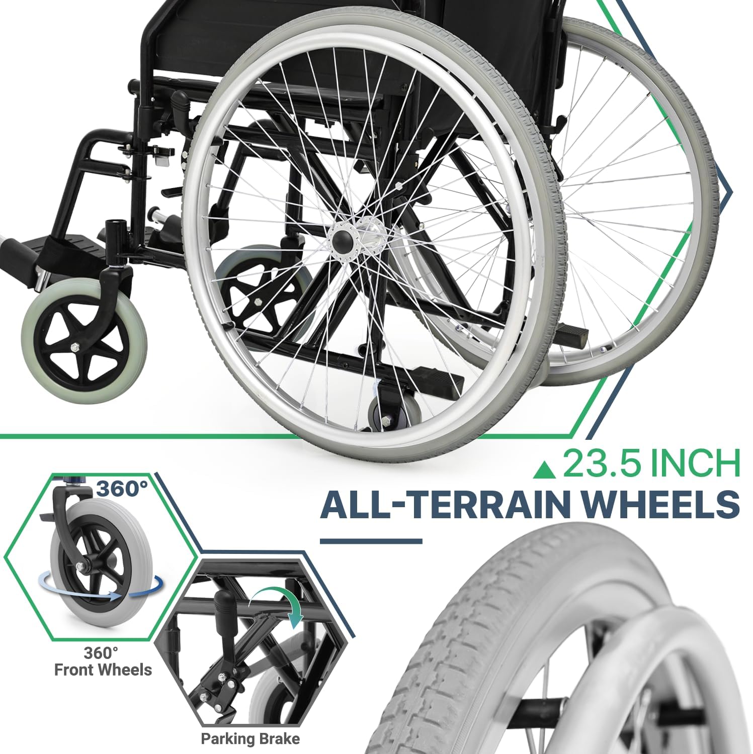 Light Wheelchair Self Propelling, Foldable Arm Rest & Foot Rest -Black & Silver Seat Width 50 Cm Weight Capacity 110kg 36172