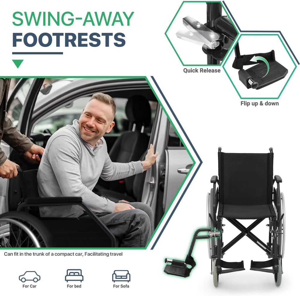 Light Wheelchair Self Propelling, Foldable Arm Rest & Foot Rest -Black & Silver Seat Width 50 Cm Weight Capacity 110kg 36172