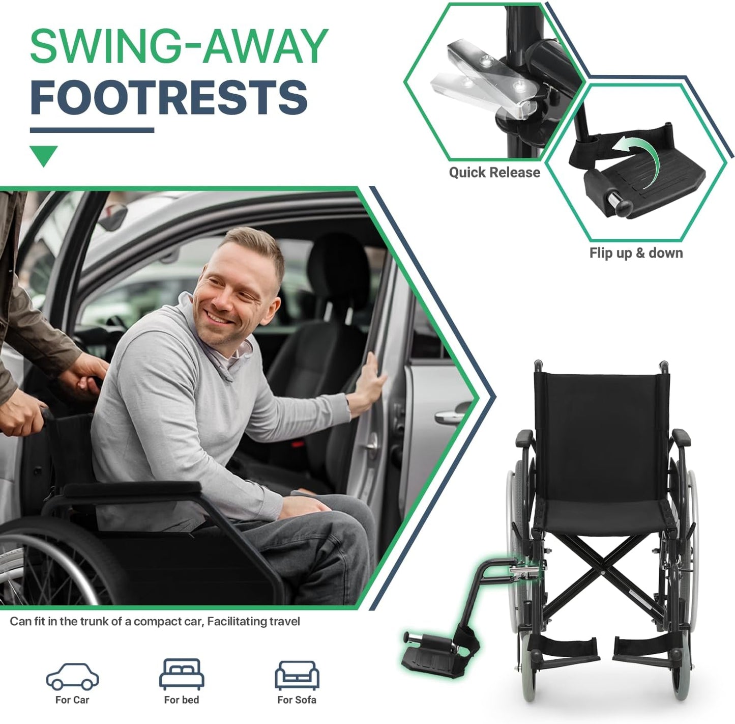 Light Wheelchair Self Propelling, Foldable Arm Rest & Foot Rest -Black & Silver Seat Width 50 Cm Weight Capacity 110kg 36172