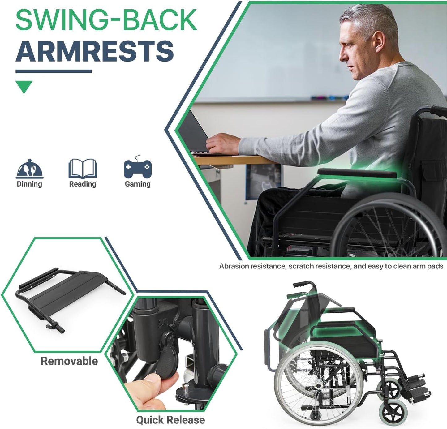Light Wheelchair Self Propelling, Foldable Arm Rest & Foot Rest -Black & Silver Seat Width 50 Cm Weight Capacity 110kg 36172