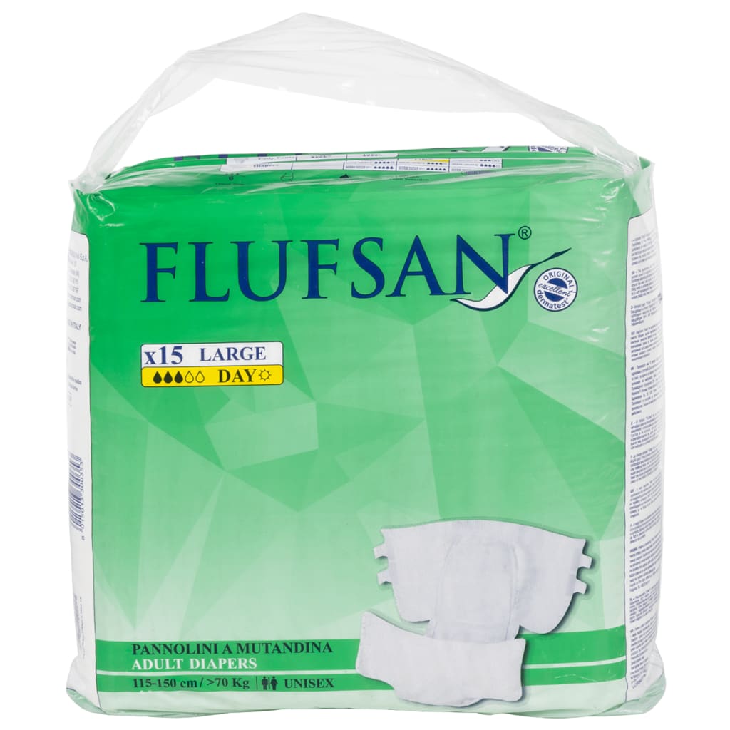 Flufsan Adult Diapers Large Poly Backed - Packet of 15 Pcs