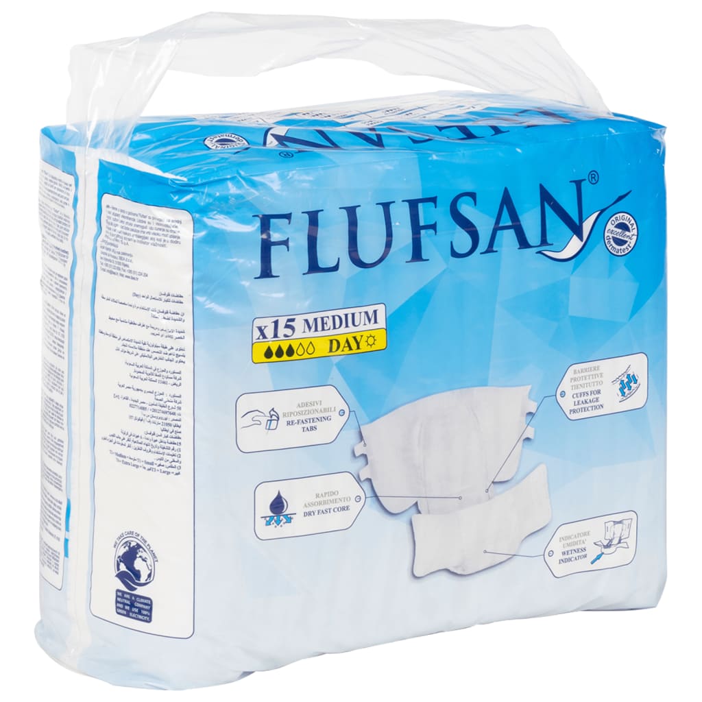 Flufsan Adult Diapers Medium Poly Backed - Packet of 15 Pcs