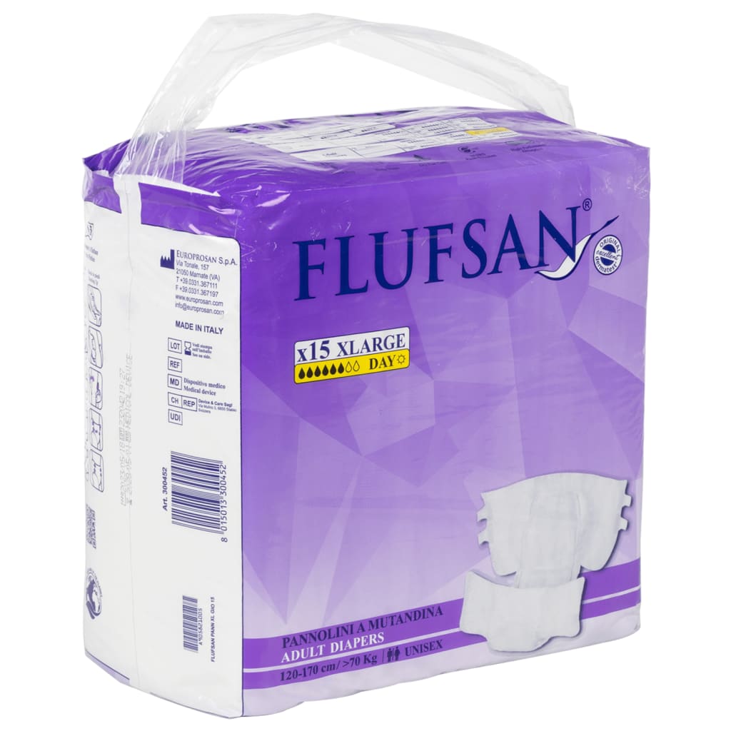 Flufsan Adult Diapers X-Large Poly Backed - Packet of 15 Pcs