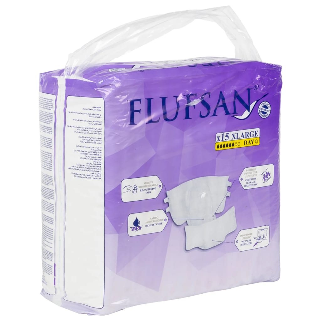 Flufsan Adult Diapers X-Large Poly Backed - Packet of 15 Pcs