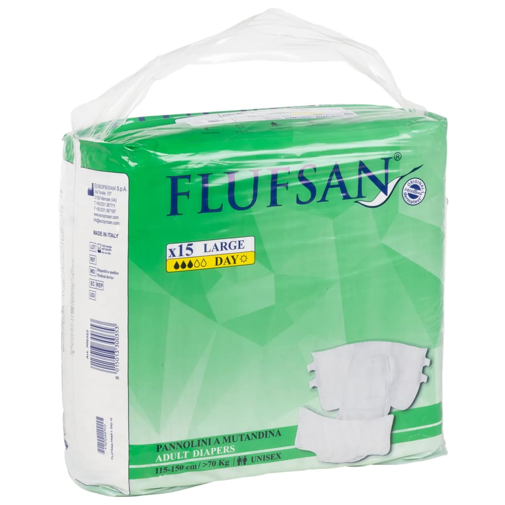 Flufsan Adult Diapers Large Poly Backed - Packet of 15 Pcs